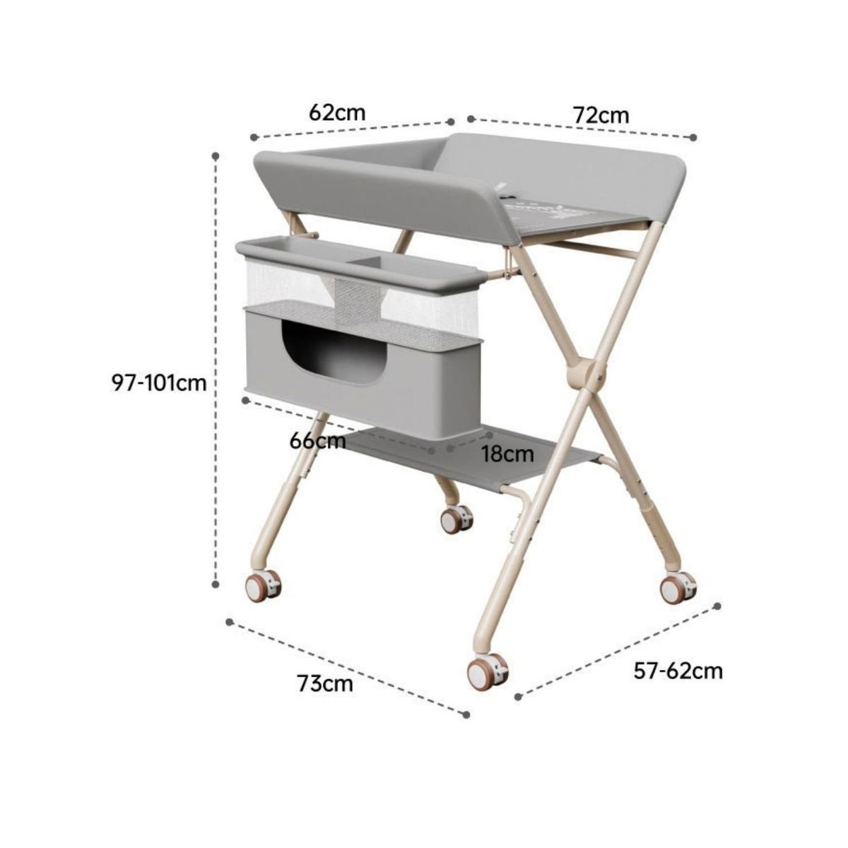BABYLUNA - Cambiador de Pañales Plegable con Juguete y Cinturón Gris