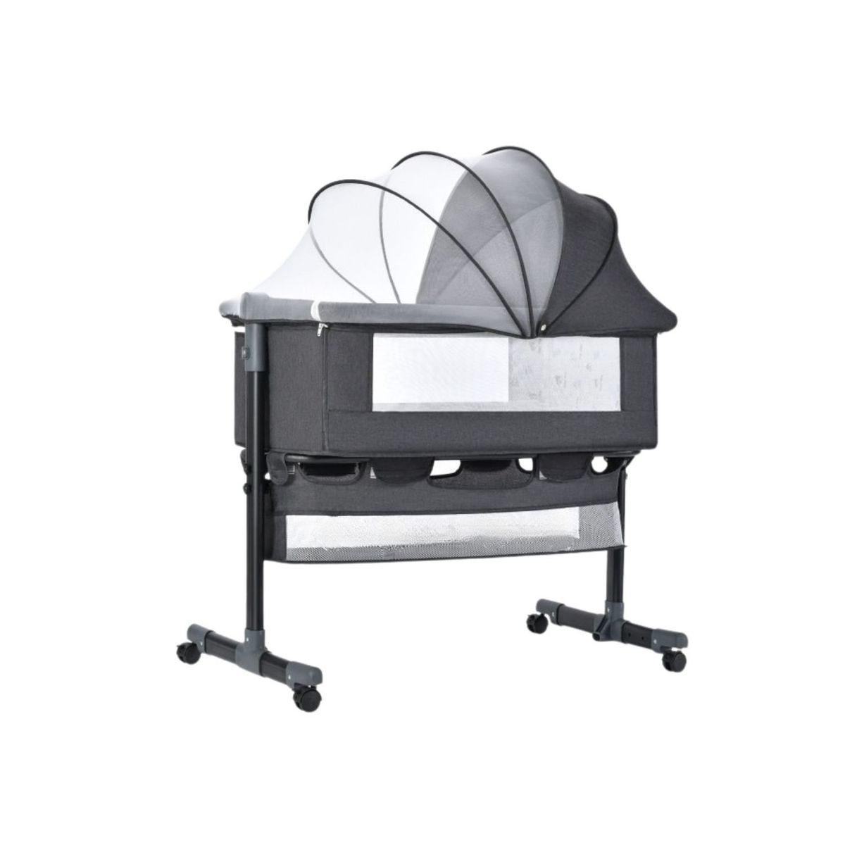 BABYLUNA - Cuna Colecho con Colchón Mosquitero y Cesta Gris Oscuro