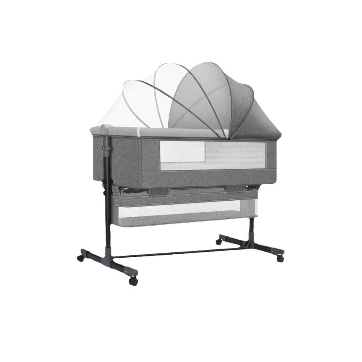 BABYLUNA - Cuna Colecho con Colchón Mosquitero y Cesta Gris Claro