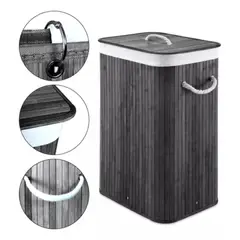 GENERICO - Cesto Canasto Ropa Sucia Bambu Whitmor 60Cm Con Tapa Y Asa Negra