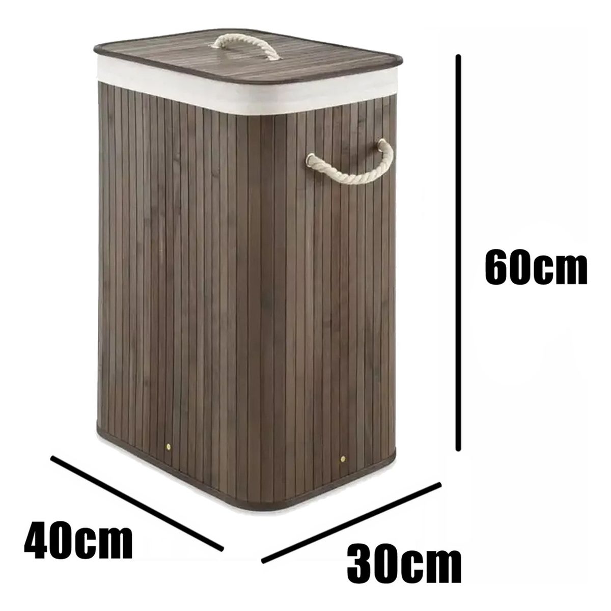 HOMEBRANDT - Cesto Canasto Ropa Sucia Bambu Whitmor 60Cm Con Tapa Y Asa Negra