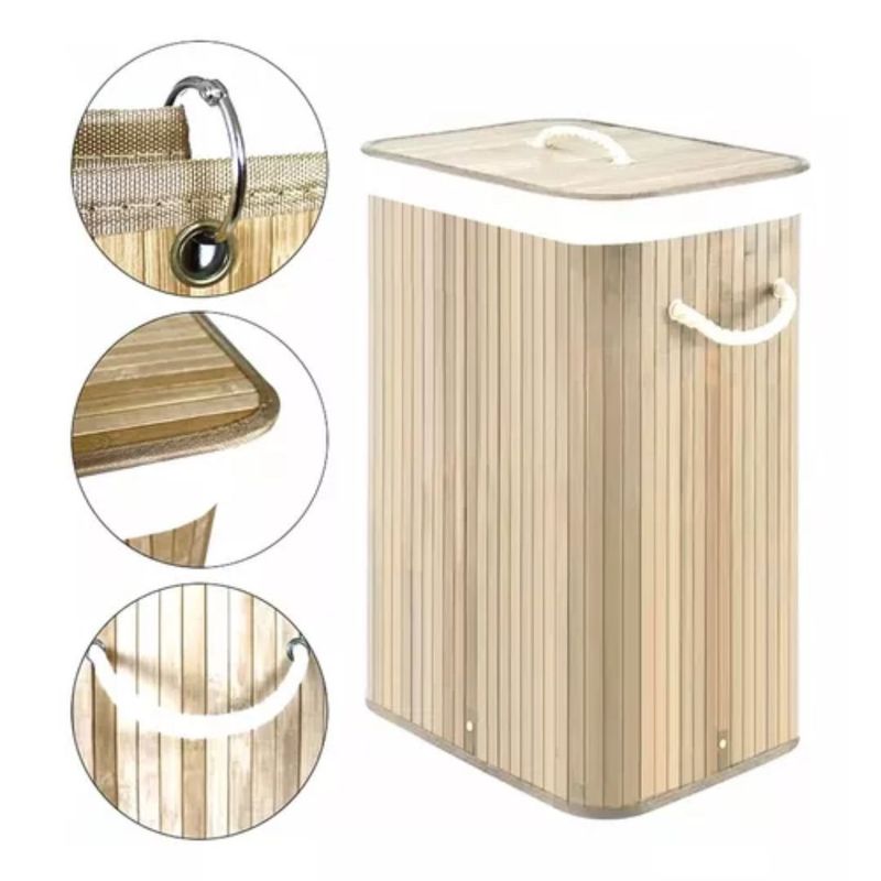 GENERICO - Cesto Canasto Ropa Sucia Bambu Whitmor 60Cm Con Tapa Y Asa Bambu Claro