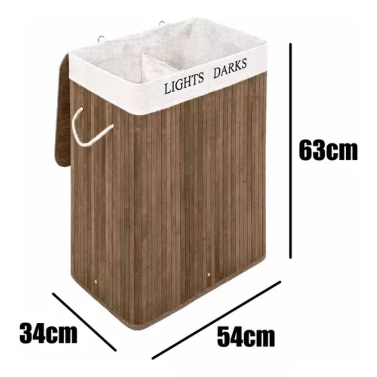 GENERICO - Cesto Canasto De Bambu Para Ropa Doble 65cm Grande Con Tapa Oscuro