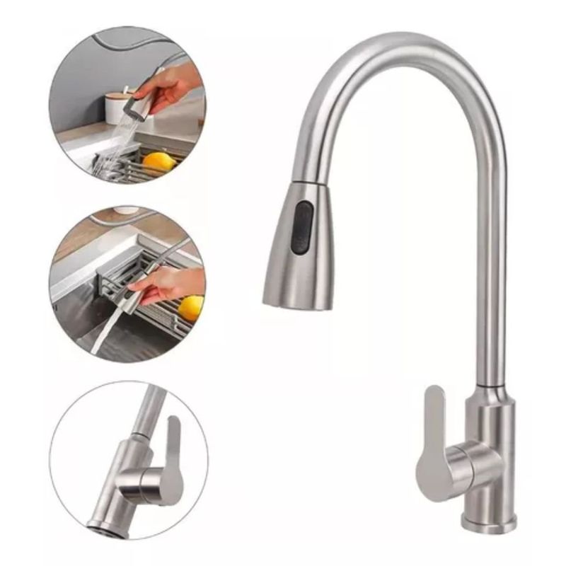 GENERICO - Llave Lavaplatos Extensible Griferia Monomando Cocina Niquel