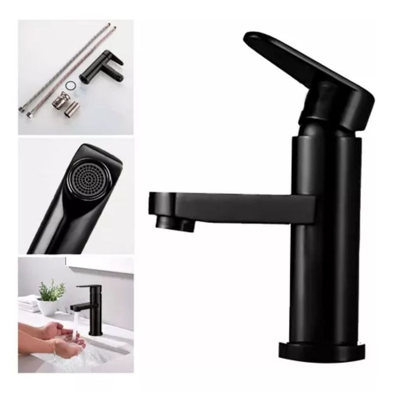 GENERICO - Llave Monomando Grifo Lavamanos Clásica Acero Inoxidable Negro