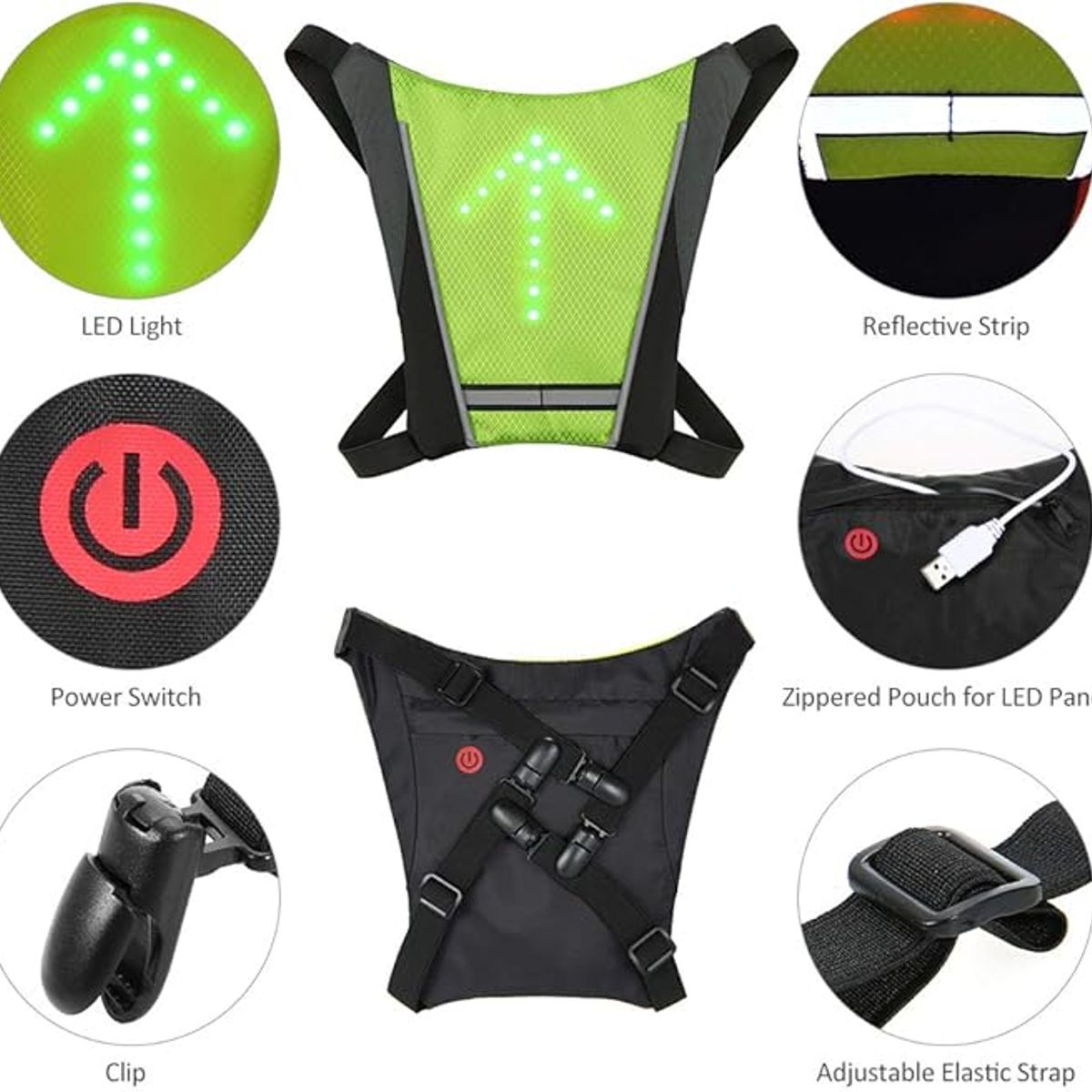 MOVI - CHALECO SEÑALIZADOR LED PARA SCOOTER BICICLETAS PATINES