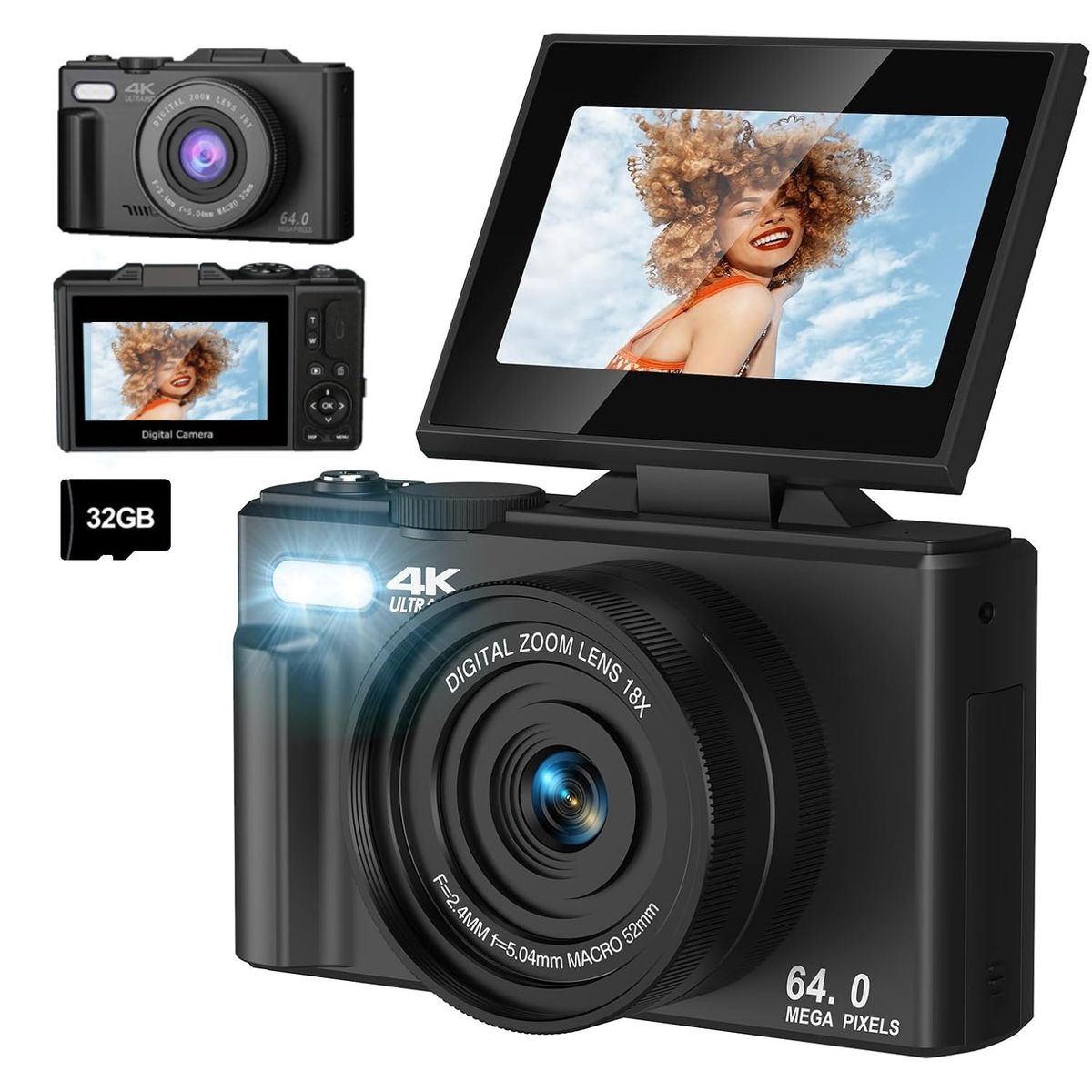 GENERICO - Cámara Fotografíca Digital 4K 30fps 64MP Pantalla Giratoria