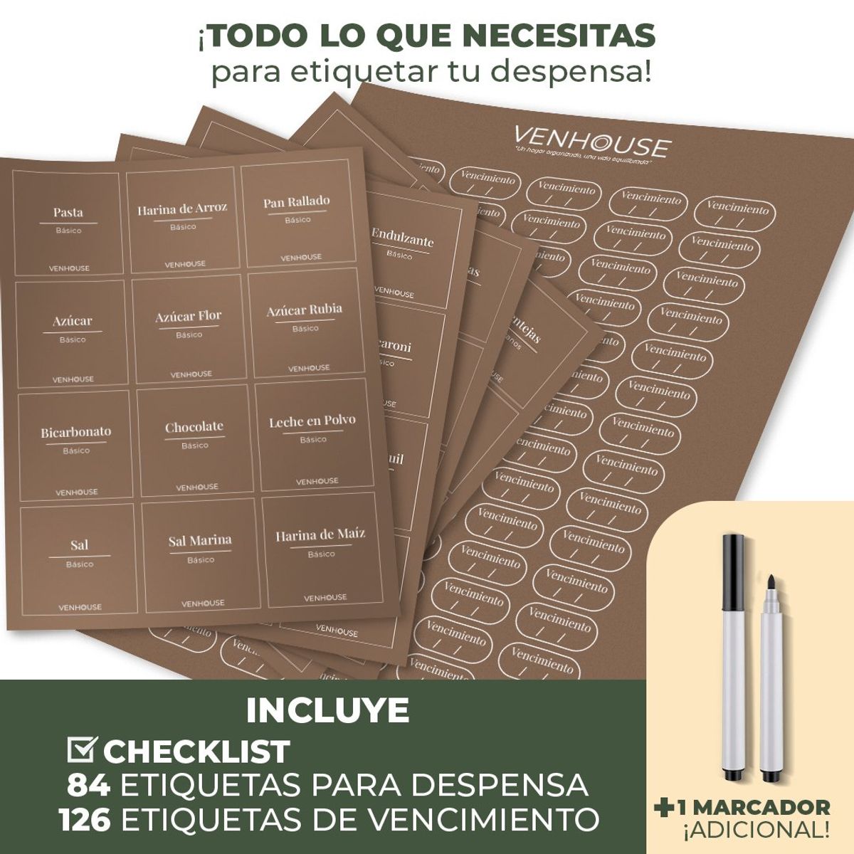 GENERICO - 4 Contenedor Hermético Despensa Vidrio Bambú 2200ml Etiqueta Marron