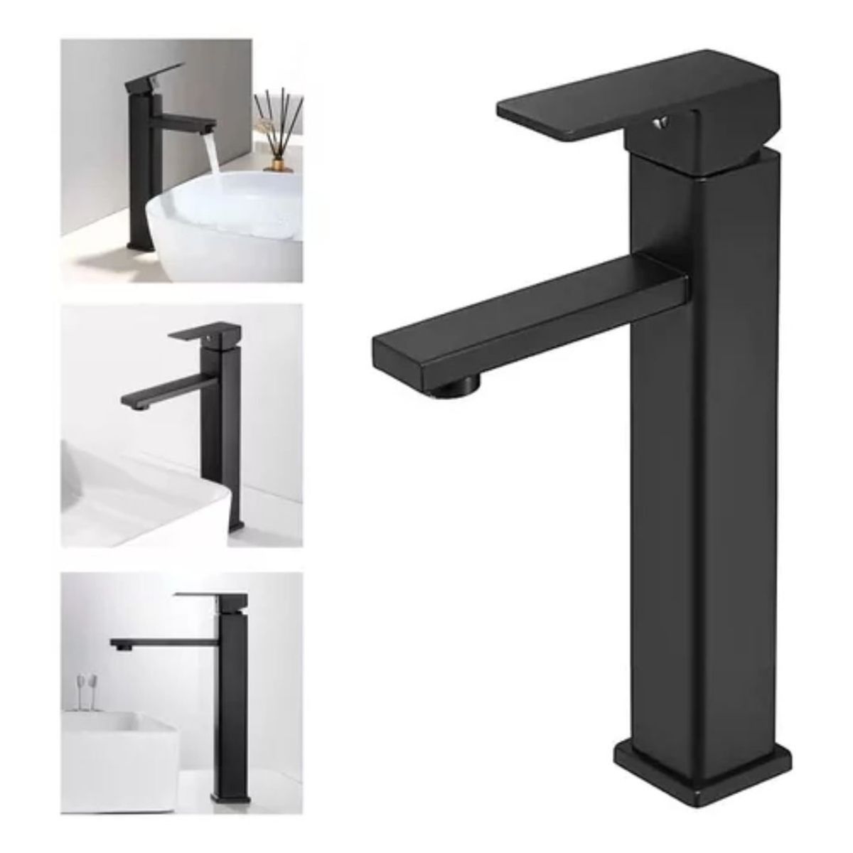 GENERICO - Llave Lavamanos Alta Grifo Monomando Acero Inoxidable Negro