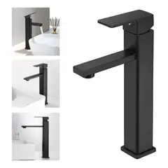 GENERICO - Llave Lavamanos Alta Grifo Monomando Acero Inoxidable Negro