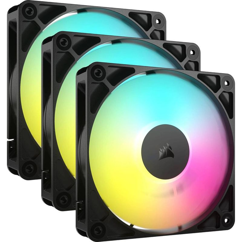 CORSAIR - Pack de 3 Ventiladores Corsair RS120 ARGB, 120mm, PWM, Negro