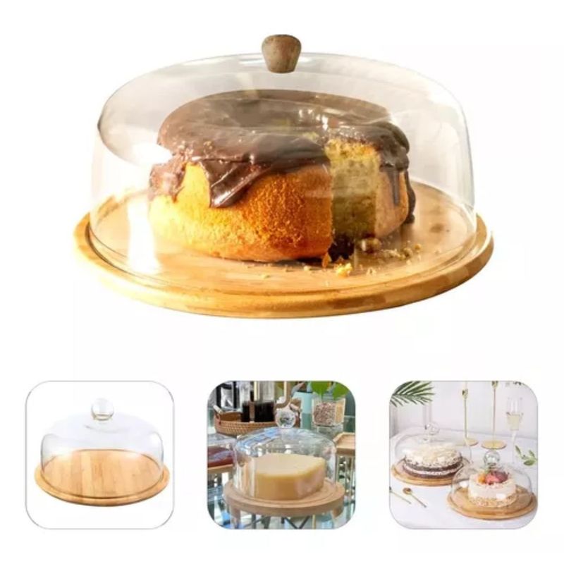 GENERICO - Tortera Organizador De Cocina De 30cm Madera De Bambu Con Tapa