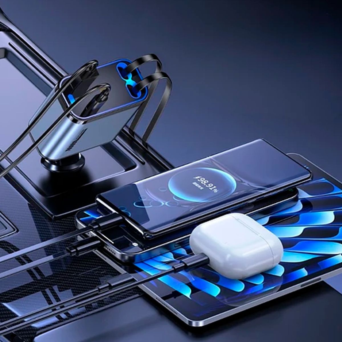 GENERICO - Cargador Auto Usb De 2 Cables Escalable Y Carga Rápida