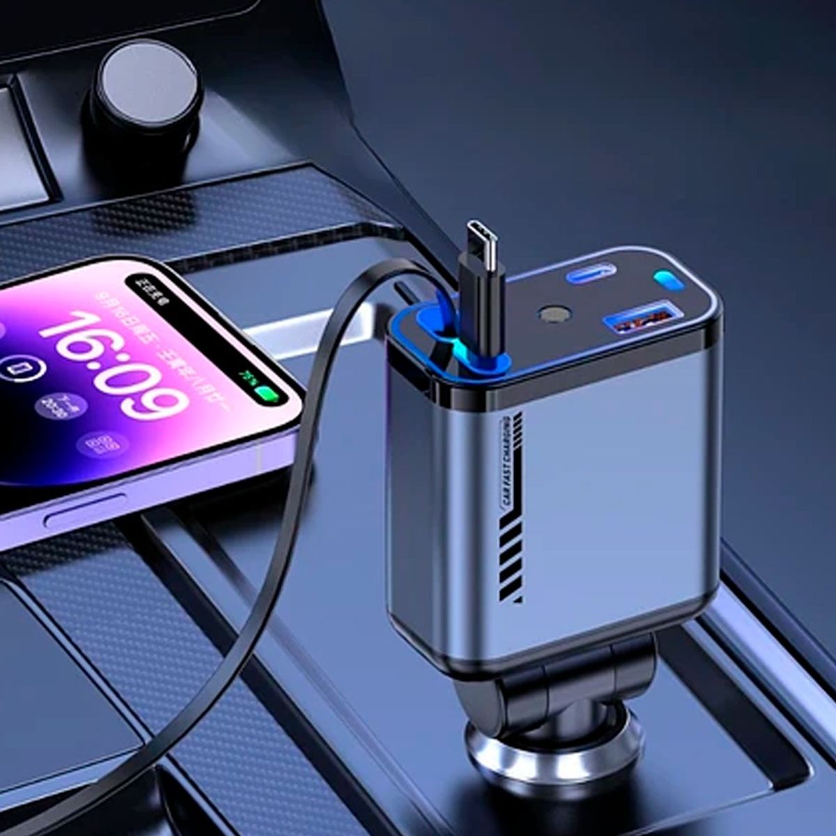 GENERICO - Cargador Auto Usb De 2 Cables Escalable Y Carga Rápida