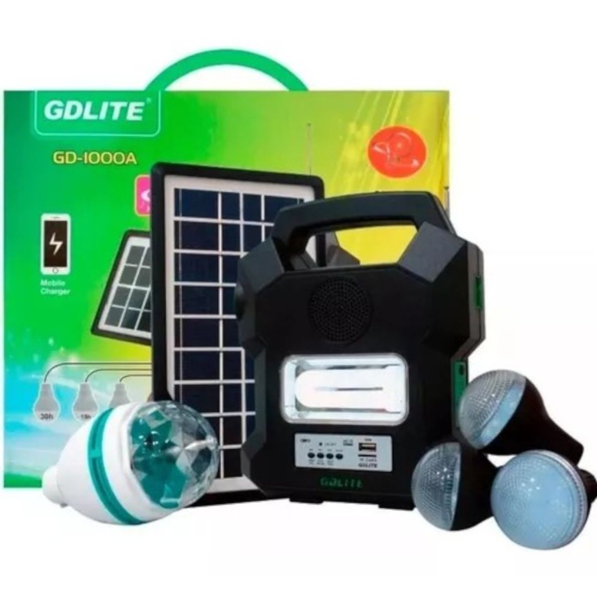 ANGELES DEL HOGAR - KIT PANEL SOLAR CON 3 BOMBILLOS MAS CABLES DE CARGA