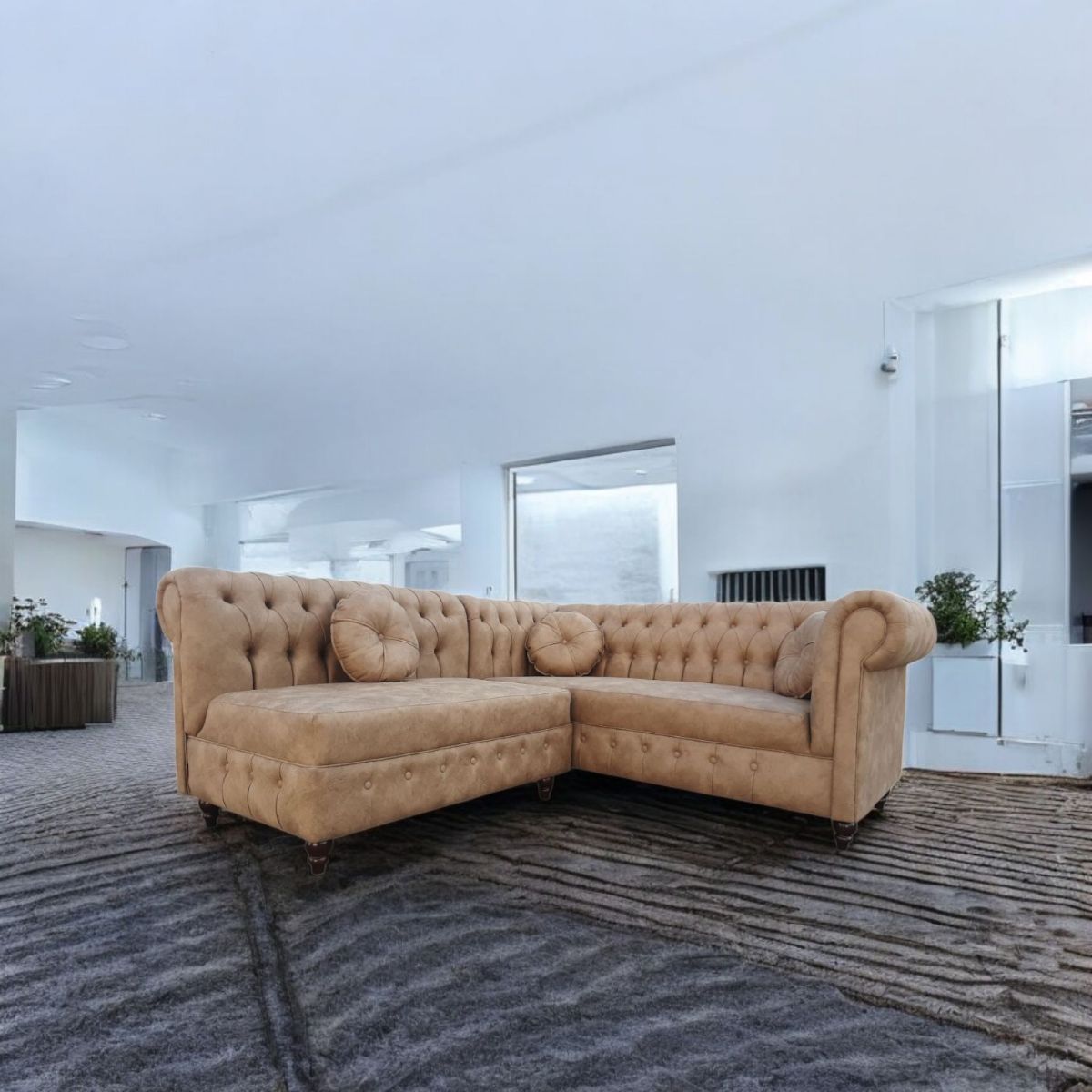 ALMORE - SOFA SECCIONAL CAPITONE BEIGE 5 CUERPOS