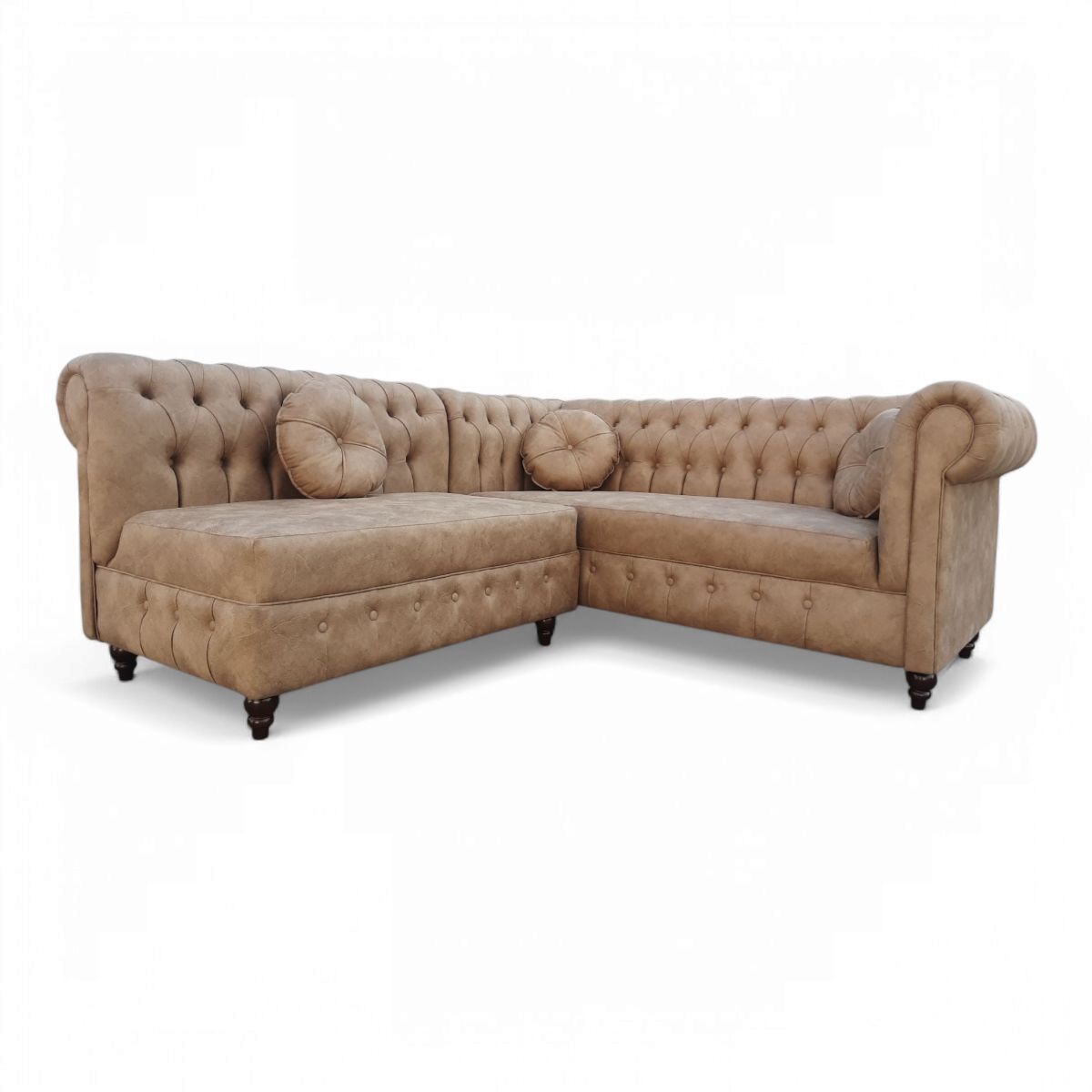 ALMORE - SOFA SECCIONAL CAPITONE BEIGE 5 CUERPOS