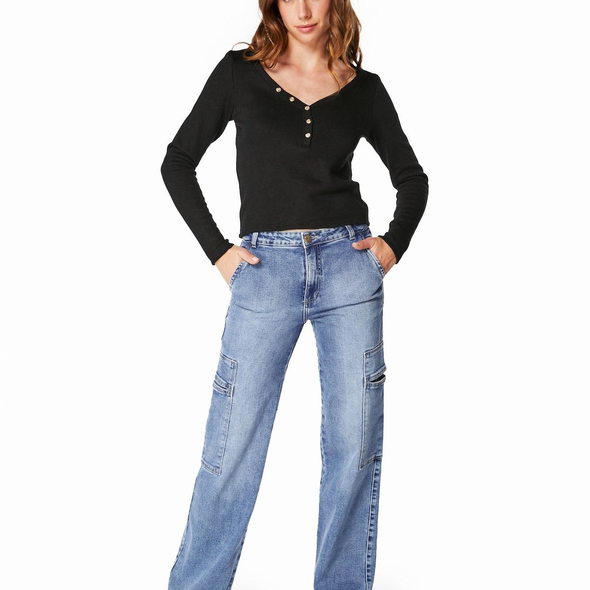 EFESIS - SWEATER NIXI REGULAR BOTONES ESCOTE - Negro