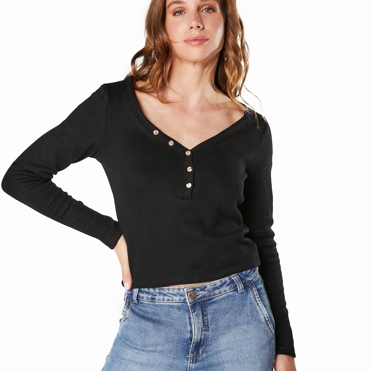 EFESIS - SWEATER NIXI REGULAR BOTONES ESCOTE - Negro