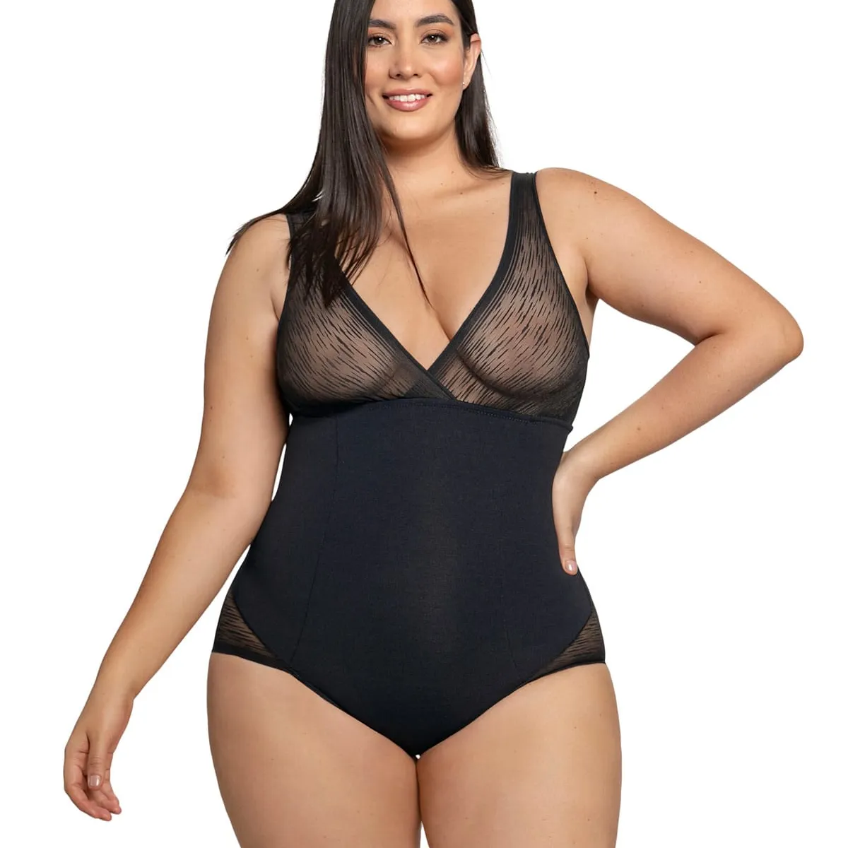LEONISA - Faja tipo body con bralette incorporado con control de abdomen 018517 Negro