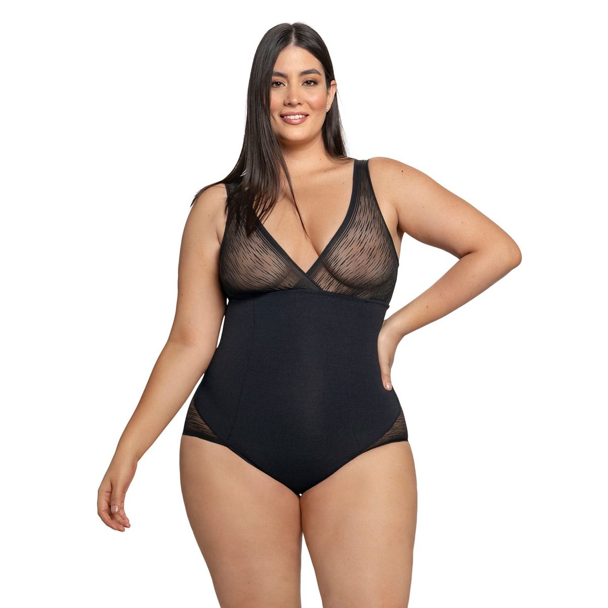 LEONISA - Faja tipo body con bralette incorporado con control de abdomen 018517 Negro