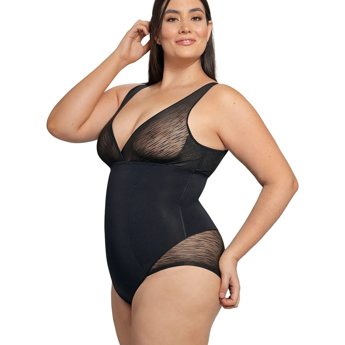 LEONISA - Faja tipo body con bralette incorporado con control de abdomen 018517 Negro