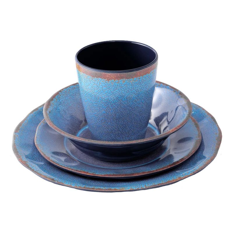 EVERSO - Set 16 Pcs Juego De Vajilla Completo Melamina  Azul Oscuro