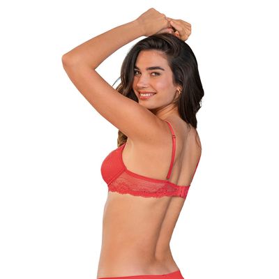 Imagen 2 del producto Sostén media copa con detalles de encaje en escote y espalda 091142 Naranjo