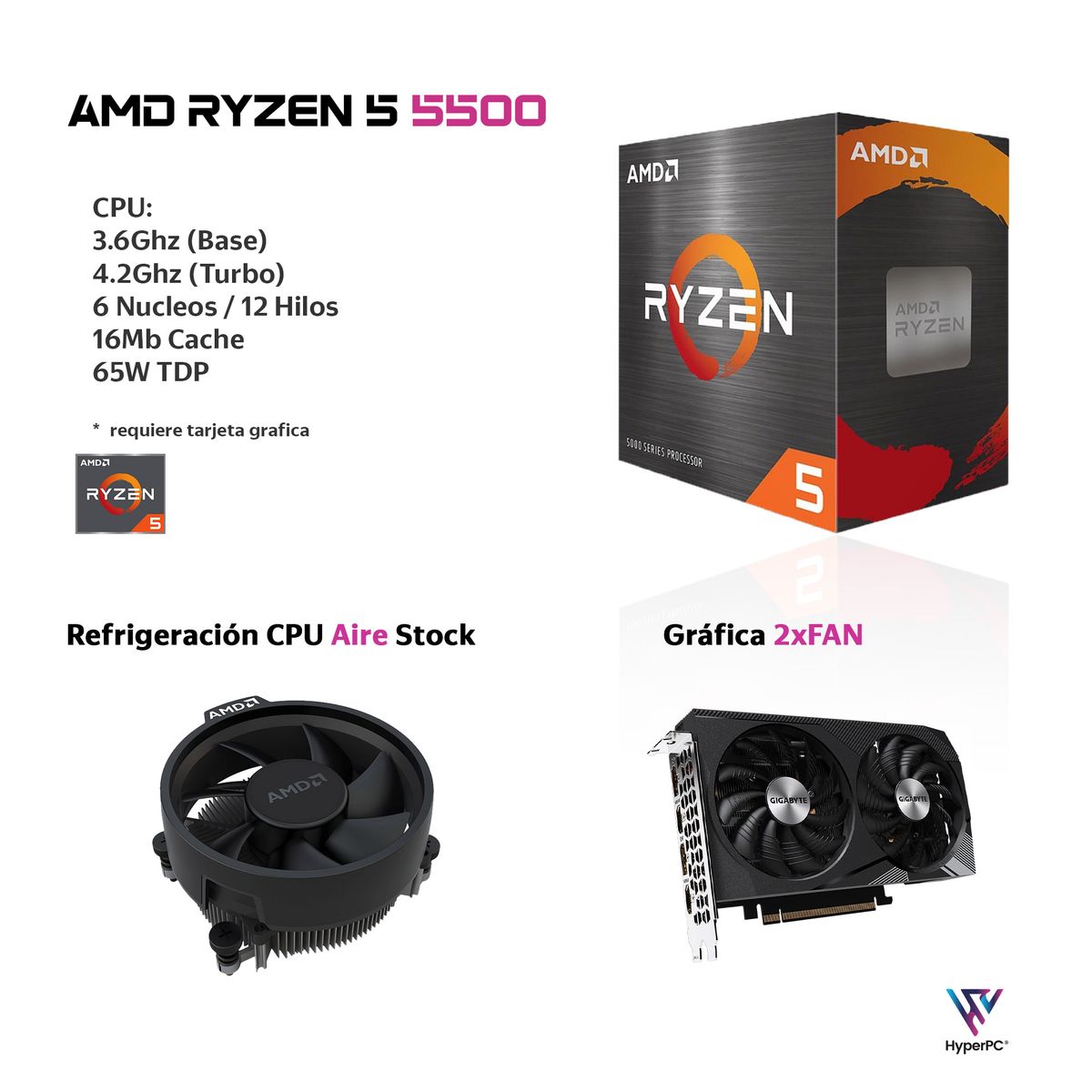 HYPERPC - PC GAMER AMD RYZEN 5 5500 32Gb 2Tb RTX 3050 WiFi