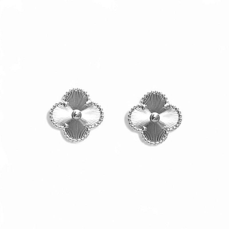GENERICO - AMBAR JOYAS - Aros Clovers Laser Trébol Plateado Baño de Rodio