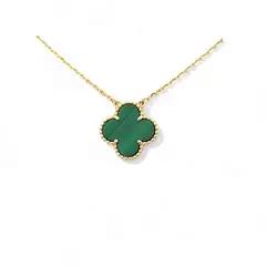 AMBAR - Cadena Clover Malaquita Natural Trébol Dorado Baño de Oro 18k