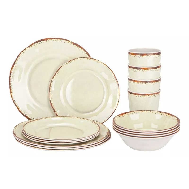 EVERSO - Set 16 Pcs Juego De Vajilla Completo Melamina Classic  BLANCO CREMA