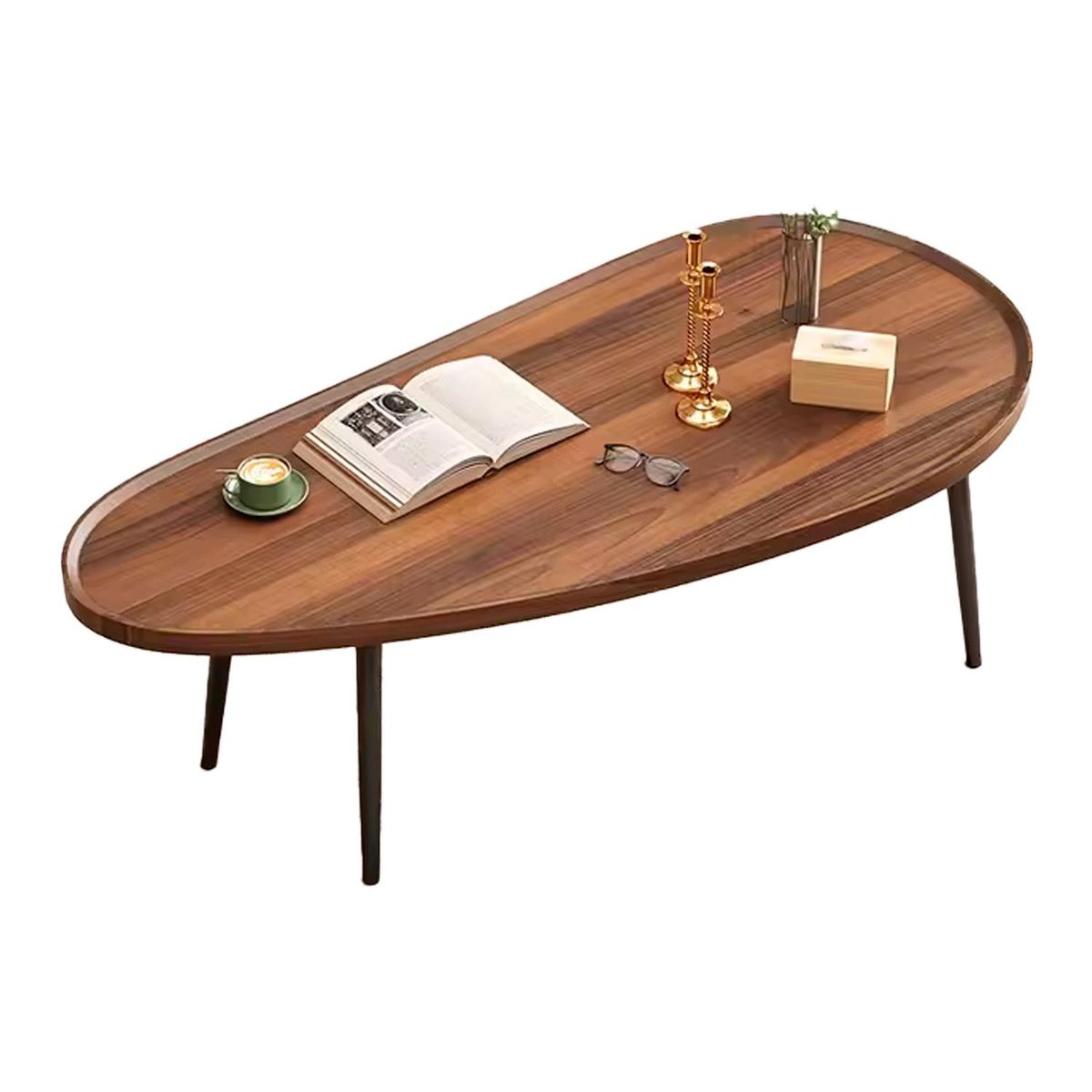 GLOBAL LATIN GROUP - Mesa Centro Ovalada Madera y Metal Estilo Moderno - Marron