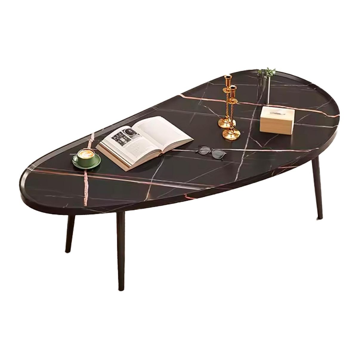 GLOBAL LATIN GROUP - Mesa Centro Ovalada Madera y Metal Estilo Moderno - Negro