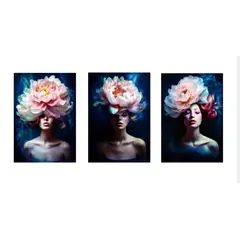 LOS REGALONES - Cuadro Canvas Imagen Arte femenina en lienzo Pack X3 Uds 30x50cm Cu