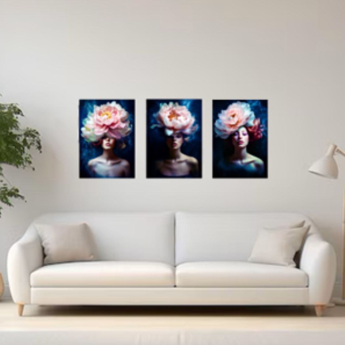 LOS REGALONES - Cuadro Canvas Imagen Arte femenina en lienzo Pack X3 Uds 30x50cm Cu
