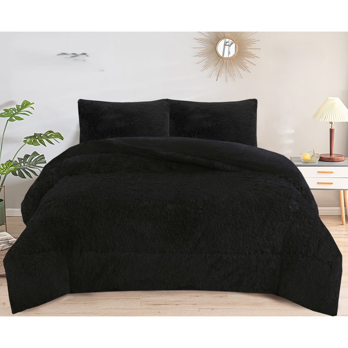 GENERICO - COBERTORES PELUDOS CAMA 2.5 PLAZA NEGRO