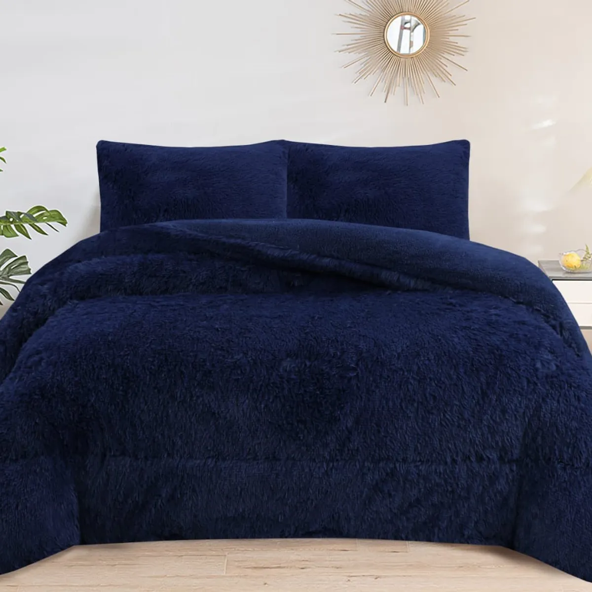 GENERICO - COBERTORES PELUDOS CAMA 2 PLAZA AZUL MARINO