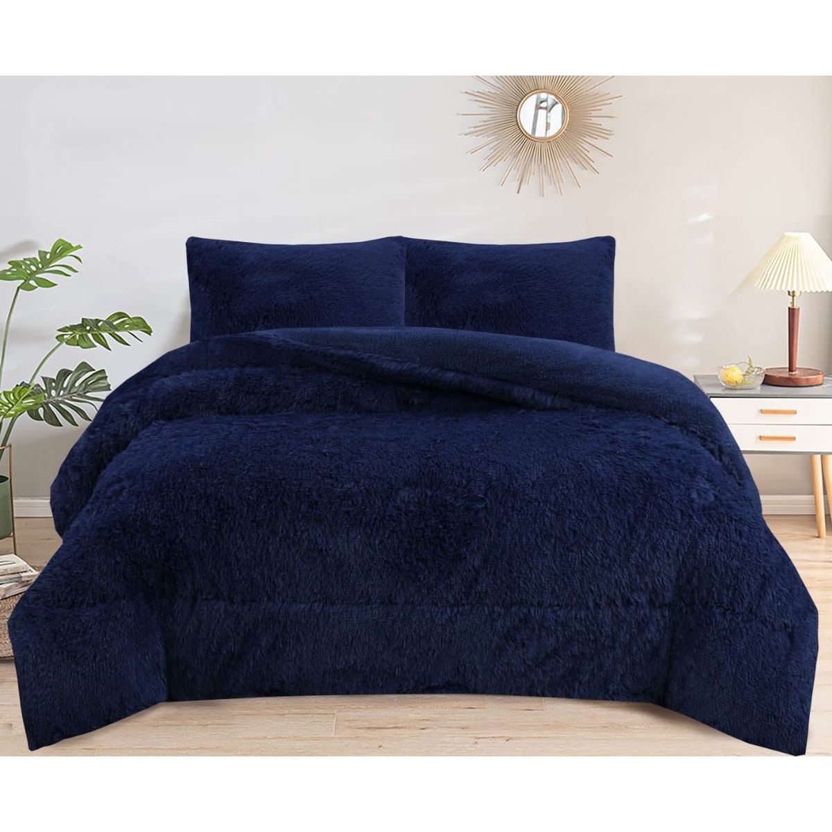 GENERICO - COBERTORES PELUDOS CAMA 2 PLAZA AZUL MARINO