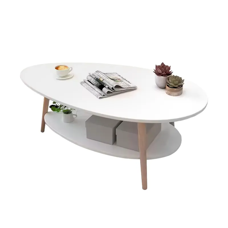 GLOBAL LATIN GROUP - Mesa de Centro Ovalada Moderna Minimalista con Almacenamiento - Blanco