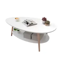 GLOBAL LATIN GROUP - Mesa de Centro Ovalada Moderna Minimalista con Almacenamiento - Blanco