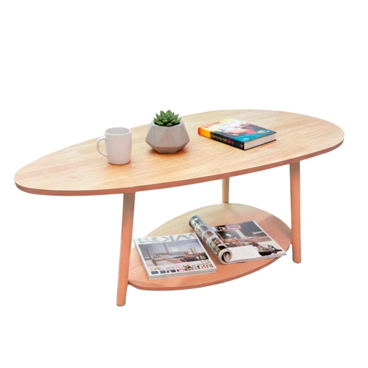 GLOBAL LATIN GROUP - Mesa de Centro Ovalada Moderna Minimalista con Almacenamiento - Beige