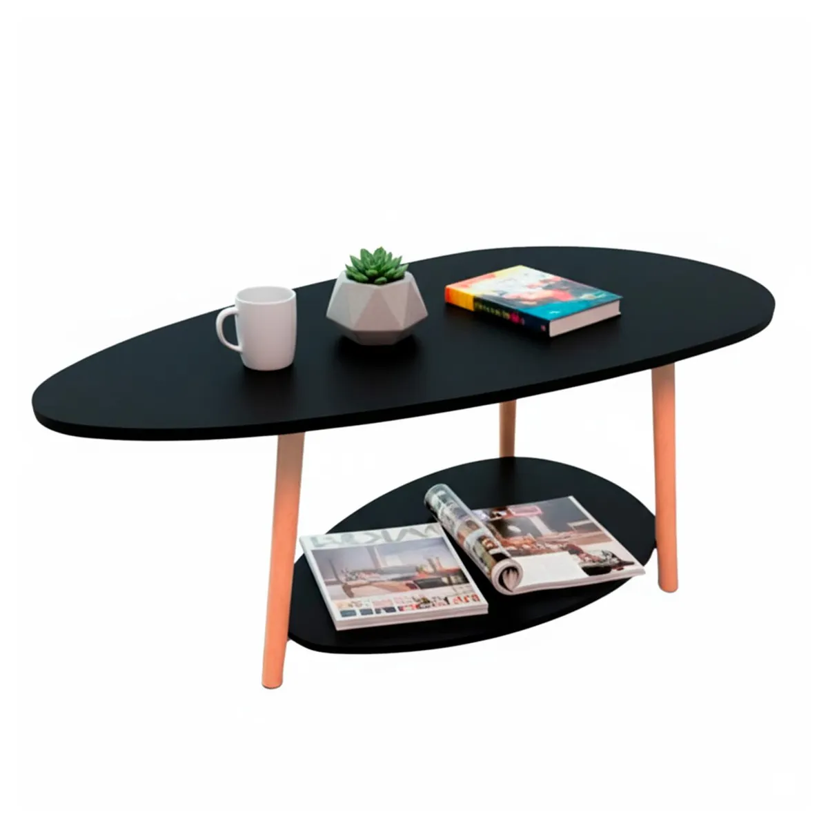 GLOBAL LATIN GROUP - Mesa de Centro Ovalada Moderna Minimalista con Almacenamiento - Negro