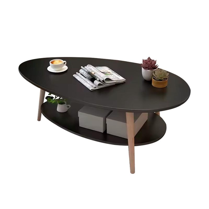 GLOBAL LATIN GROUP - Mesa de Centro Ovalada Moderna Minimalista con Almacenamiento - Negro