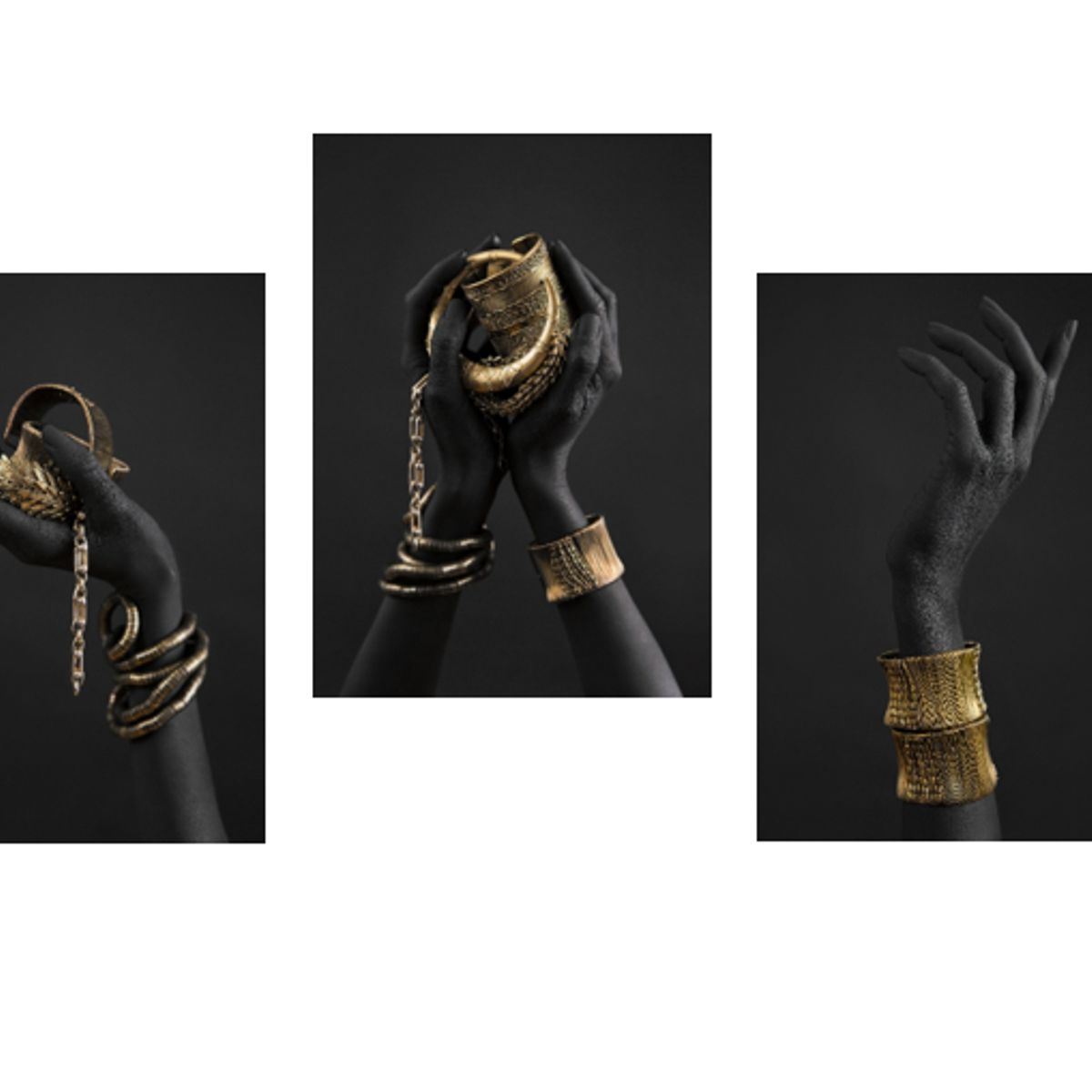 LOS REGALONES - Cuadro Canvas Imagen Oro en las manos en lienzo Pack X3 Uds 30x50cm Cu