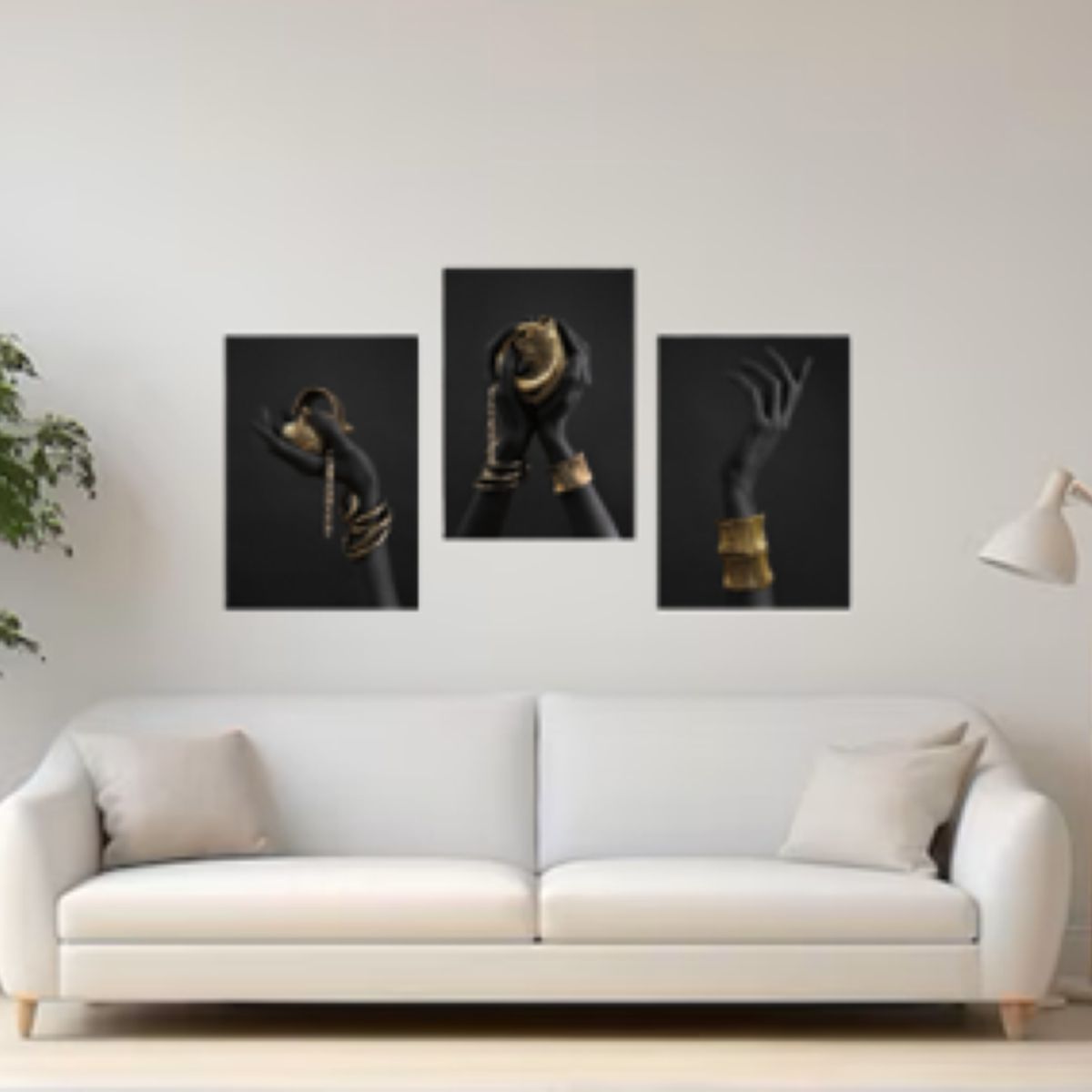 LOS REGALONES - Cuadro Canvas Imagen Oro en las manos en lienzo Pack X3 Uds 30x50cm Cu