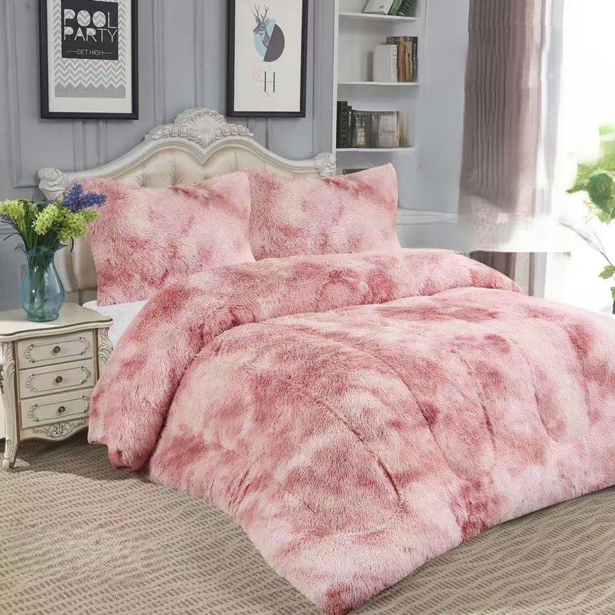 GENERICO - COBERTORES PELUDOS CAMA 2 PLAZA LILA JASPEADO