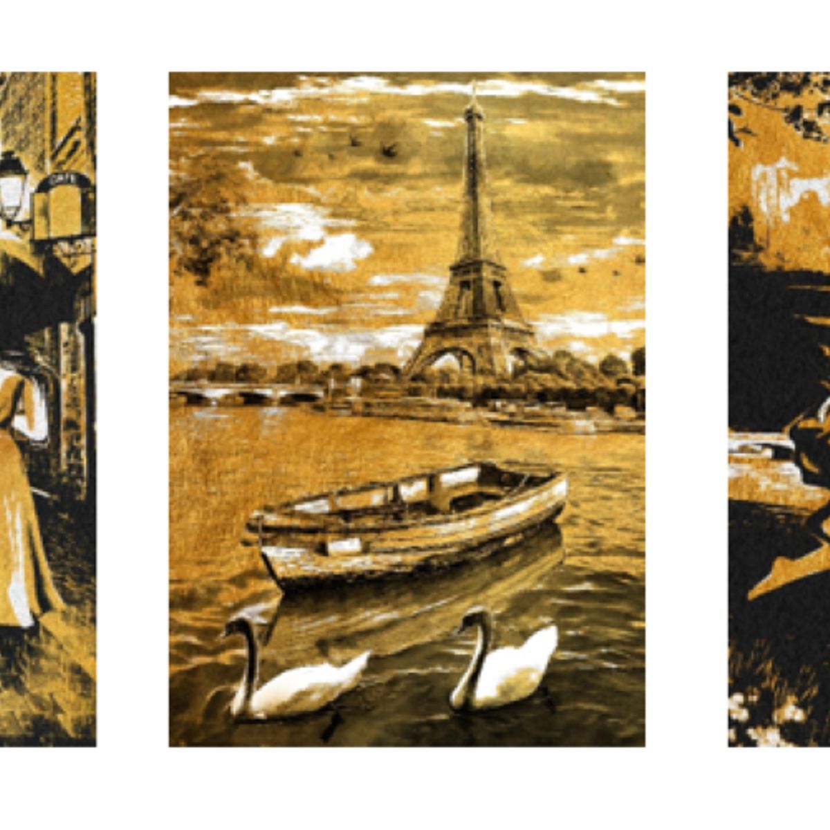 LOS REGALONES - Cuadro Canvas Imagen Arte dorada en lienzo Pack X3 Uds 30x50cm Cu