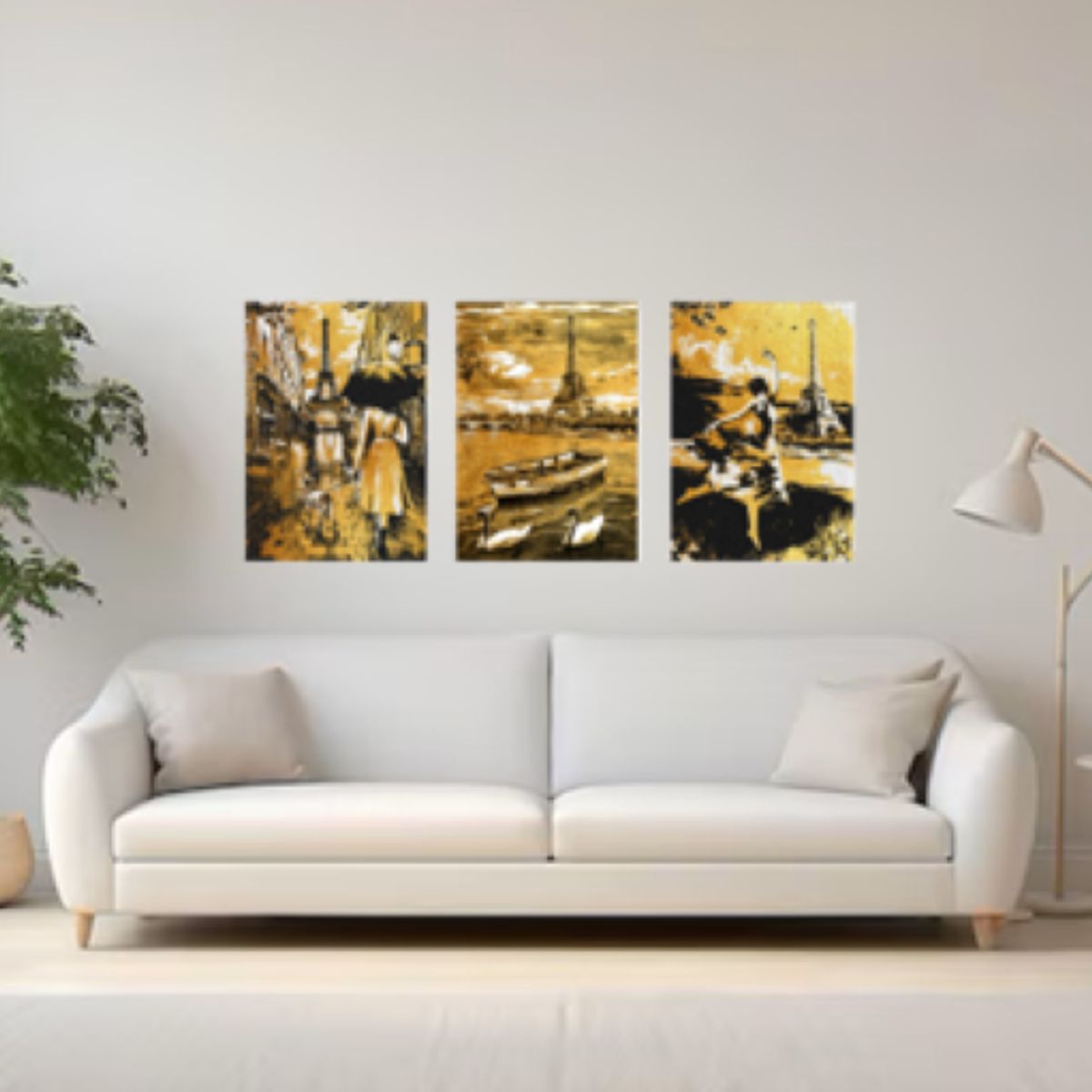 LOS REGALONES - Cuadro Canvas Imagen Arte dorada en lienzo Pack X3 Uds 30x50cm Cu