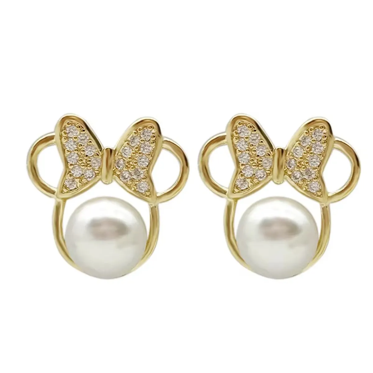 LUXURYJOYAS - Aros Minnie Mouse Perla Baño Cristal Oro 18kt